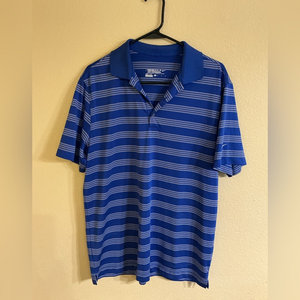 Nike Men's Polo Shirt in Blue and Gray Stripes